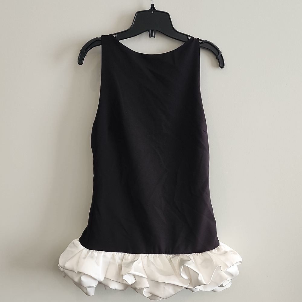 Zara Tuzedo Style Black Dress with White Silky Ruffle Hem Layers And Shorts, Lg.